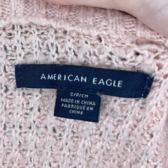 American Eagle Pastel Pink Waffle Knit Crew Neck Sweater Comfy Sleeves - Picture 4 of 5